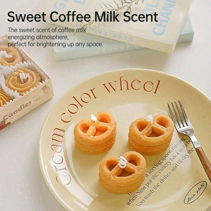 Cookie Shape Scented Candle Set 4PCS Coffee & Milk Aroma For Home Decor