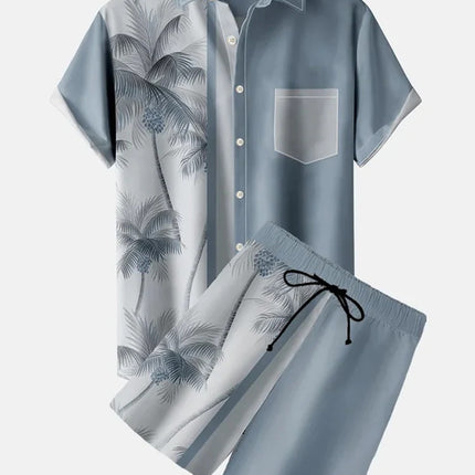 Lapel 3D Printed Casual Slim-fitting Type Short Sleeve Shirt Outfit