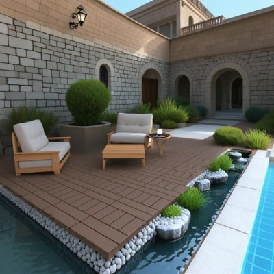 Plastic Interlocking Deck Tiles,44 Pack Patio Deck Tiles,12x12 Square Waterproof Outdoor All Weather Use, Outdoor And Indoor Patio Decking Tiles For Poolside Balcony Backyard, Red Brown