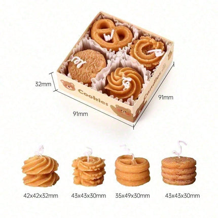Cookie Shape Scented Candle Set 4PCS Coffee & Milk Aroma For Home Decor
