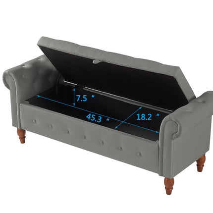 Velvet Multifunctional Storage Rectangular Sofa Stool - Grey