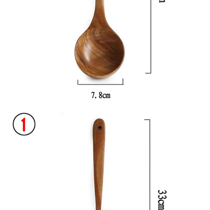 Thailand Teak Natural Wood Tableware Spoon Ladle Turner Long Rice Colander Soup Skimmer Cooking Spoons Scoop Kitchen Tool Set
