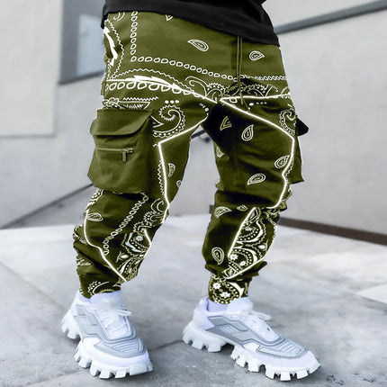 Cashew Flower Casual Sports Harem Pants Men European And American Loose High Street Multi-Pocket Overalls