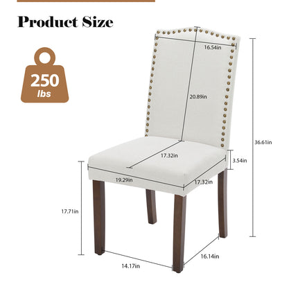 Modern Armless Dining Chairs With Upholstered Fabric,Nailhead Trim And Wood Legs