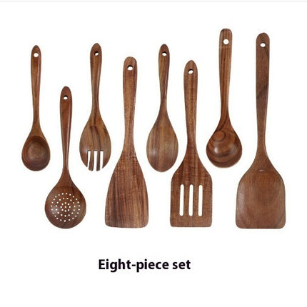 Thailand Teak Natural Wood Tableware Spoon Ladle Turner Long Rice Colander Soup Skimmer Cooking Spoons Scoop Kitchen Tool Set