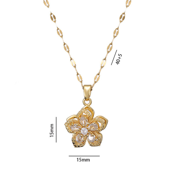 Rhinestones Flowers Necklace Fashion Unique Rotatable Necklace Women's Pendant Jewelry