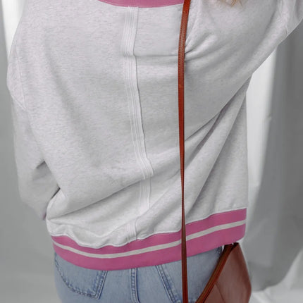 Gray Flower Patch Contrast Trim Crew Neck Sweatshirt