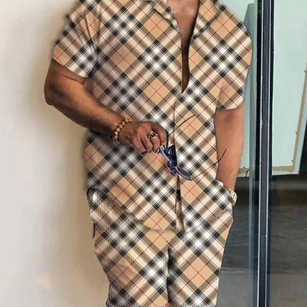 Lapel 3D Printed Casual Slim-fitting Type Short Sleeve Shirt Outfit