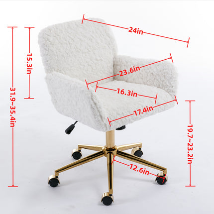 A&A Furniture Office Chair,Artificial Rabbit Hair Home Office Chair With Golden Metal Base,Adjustabl
