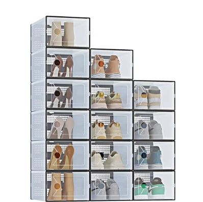 Stackable Shoe Storage Box With Lid, Large Shoe Rack And Storage Shelf, Shoe Display And Storage Container