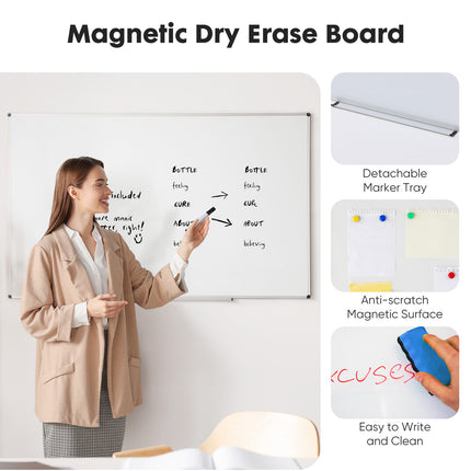 Magnetic Dry Erase Board  36 X 24 Inches White Board For Home Office School,Sliver Reinforced Aluminum Frame