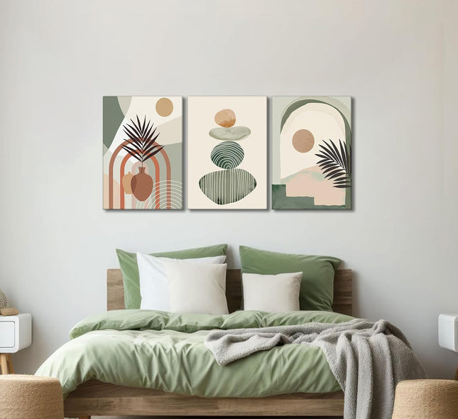 3 Pcs Boho Art Wall Decor Canvas Wall Art  Decor Stretched And Framed Ready To Hang Size 12 X 16in