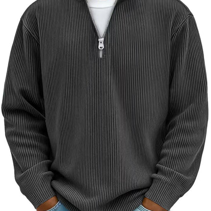 Corduroy Zipper Stand Collar Sweatshirt Fashion Warm Solid Color Long Sleeve Top Men's Casual Polo Shirt Clothing