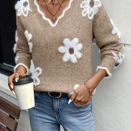 Women's Sweater Elegant Floral Jacquard