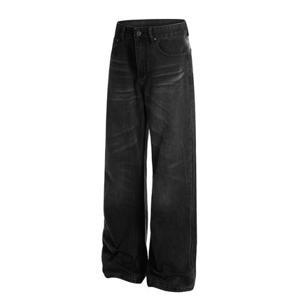 Retro Whisker-washed Distressed Straight-leg Denim Jeans