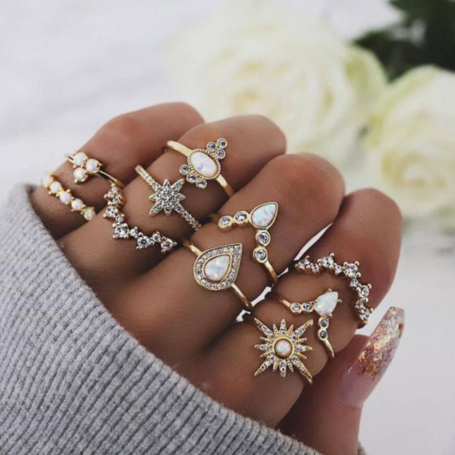 Diamond-embedded Combination Knuckle Ring 10-piece Suit