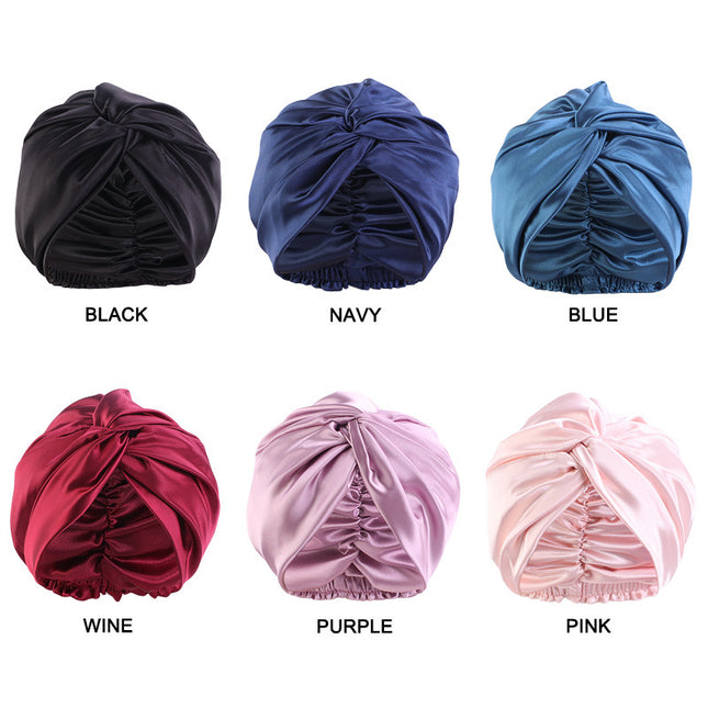 Europe And The United States Popular Imitation Silk Double Layer Nightcap Cross Twist Cap