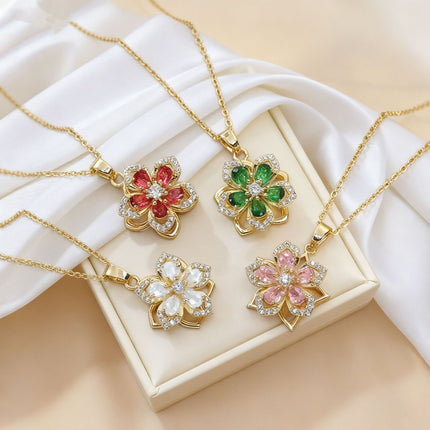 Rhinestones Flowers Necklace Fashion Unique Rotatable Necklace Women's Pendant Jewelry