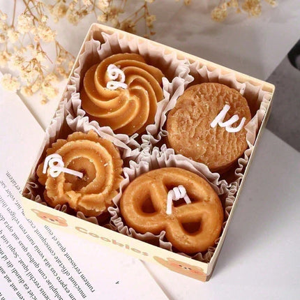 Cookie Shape Scented Candle Set 4PCS Coffee & Milk Aroma For Home Decor