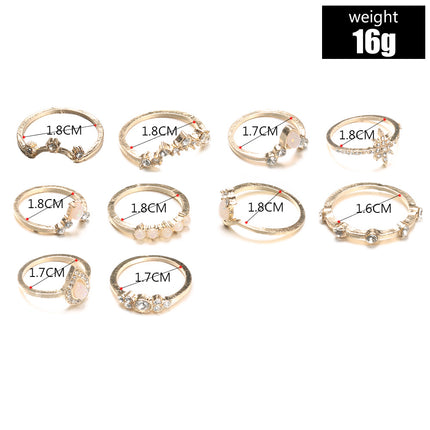 Diamond-embedded Combination Knuckle Ring 10-piece Suit