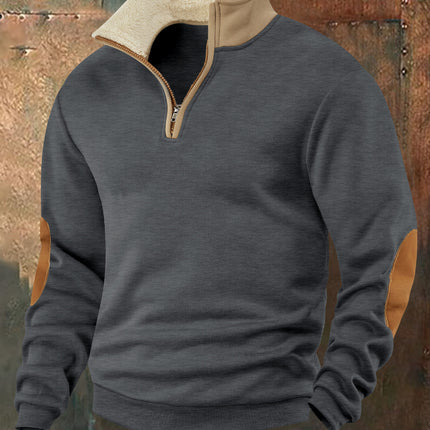 Retro Patchwork Half Cardigan Men's Long-sleeved Sweater
