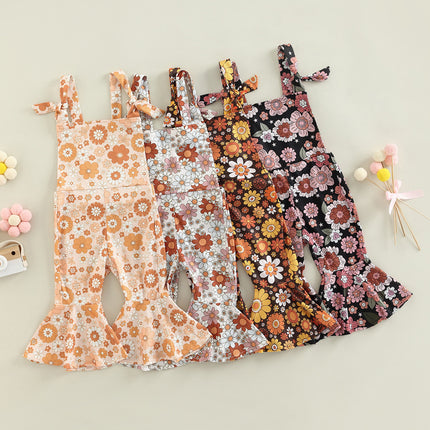 Girls' Floral Print Bell-bottom Pants Jumpsuit