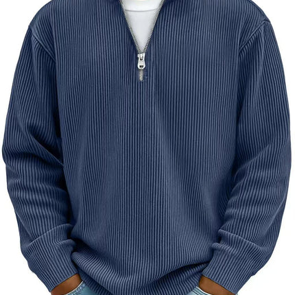 Corduroy Zipper Stand Collar Sweatshirt Fashion Warm Solid Color Long Sleeve Top Men's Casual Polo Shirt Clothing