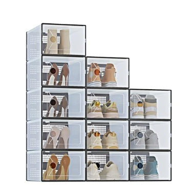 Stackable Shoe Storage Box With Lid, Large Shoe Rack And Storage Shelf, Shoe Display And Storage Container