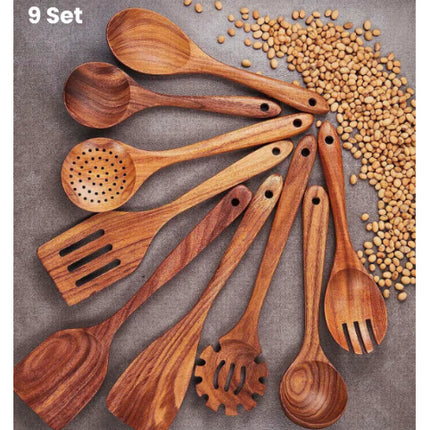 Thailand Teak Natural Wood Tableware Spoon Ladle Turner Long Rice Colander Soup Skimmer Cooking Spoons Scoop Kitchen Tool Set