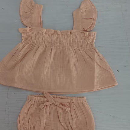 Girls' Solid Color Sling Top Hot Pants Suit