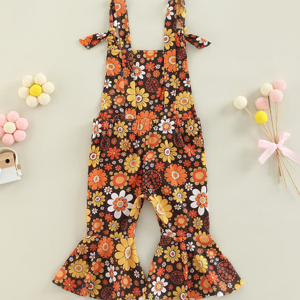 Girls' Floral Print Bell-bottom Pants Jumpsuit