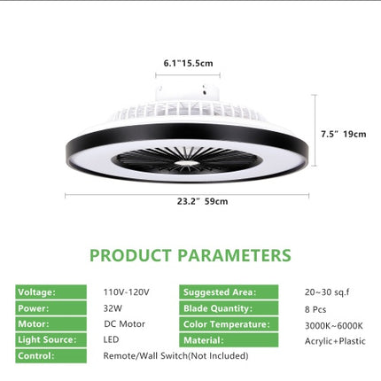 23 Inch Black Ceiling Fan Light With LED RGB  Dimmable & Color-Changing, APP & Remote Control, Modern Smart Ceiling Fan For Living Room, Bedroom, And Dining Room Silent-6Speed-Reversible-DC Motor