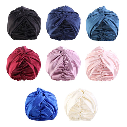 Europe And The United States Popular Imitation Silk Double Layer Nightcap Cross Twist Cap