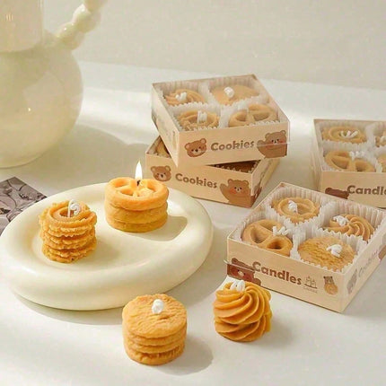 Cookie Shape Scented Candle Set 4PCS Coffee & Milk Aroma For Home Decor