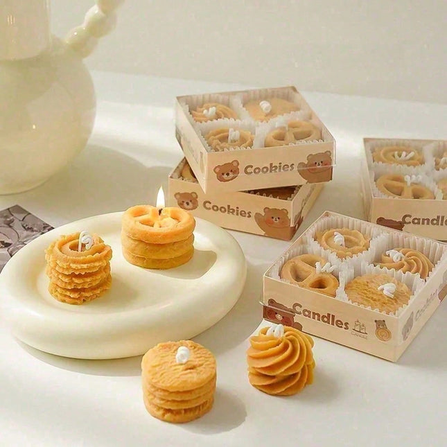 Cookie Shape Scented Candle Set 4PCS Coffee & Milk Aroma For Home Decor
