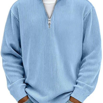 Corduroy Zipper Stand Collar Sweatshirt Fashion Warm Solid Color Long Sleeve Top Men's Casual Polo Shirt Clothing
