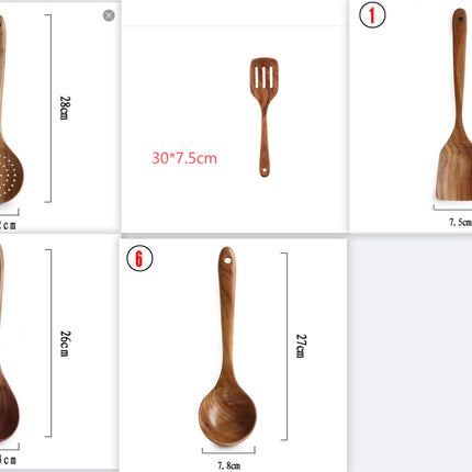 Thailand Teak Natural Wood Tableware Spoon Ladle Turner Long Rice Colander Soup Skimmer Cooking Spoons Scoop Kitchen Tool Set