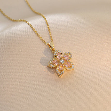 Rhinestones Flowers Necklace Fashion Unique Rotatable Necklace Women's Pendant Jewelry