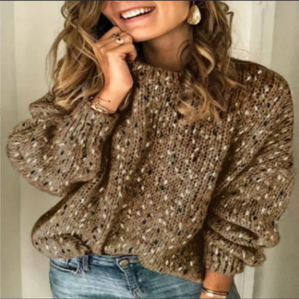 Winter Polka Dot Pullover Knitted Sweater Fashion Solid Color Loose Long Sleeve Top Women's Clothing