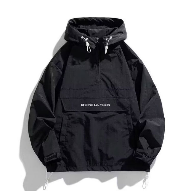 Half Zipper Pullover Men's Spring And Autumn New Hooded Fur Sweater