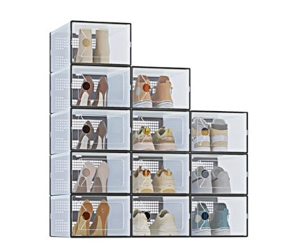 Stackable Shoe Storage Box With Lid, Large Shoe Rack And Storage Shelf, Shoe Display And Storage Container