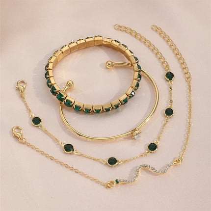 4pcs Bracelet Suit Fashion Green Grandmother Diamond Stretch Bracelet Women's Set