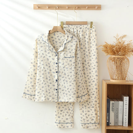 Thin Pure Cotton Double-layer Gauze Lapel Women's Pajamas And Leisure Wear Suit