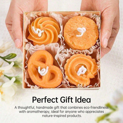 Cookie Shape Scented Candle Set 4PCS Coffee & Milk Aroma For Home Decor