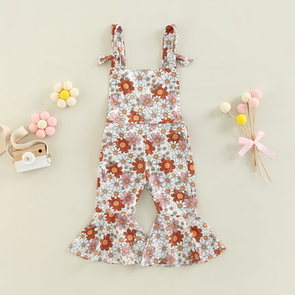 Girls' Floral Print Bell-bottom Pants Jumpsuit