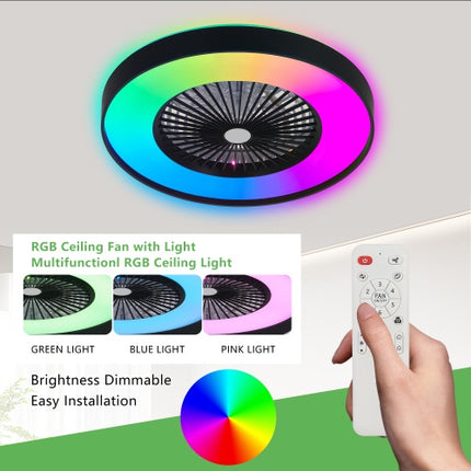 23 Inch Black Ceiling Fan Light With LED RGB  Dimmable & Color-Changing, APP & Remote Control, Modern Smart Ceiling Fan For Living Room, Bedroom, And Dining Room Silent-6Speed-Reversible-DC Motor