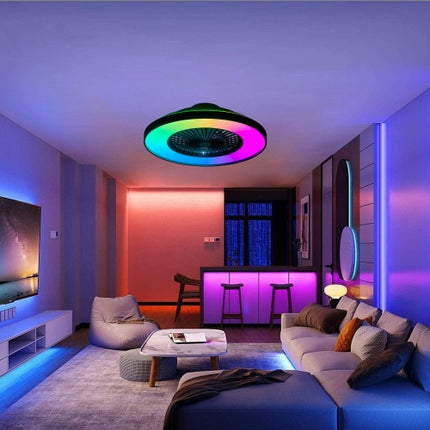 23 Inch Black Ceiling Fan Light With LED RGB  Dimmable & Color-Changing, APP & Remote Control, Modern Smart Ceiling Fan For Living Room, Bedroom, And Dining Room Silent-6Speed-Reversible-DC Motor
