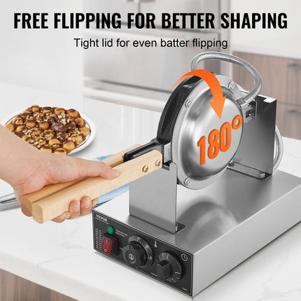 Commercial Bubble Waffle Maker Egg Pancake Baker Machine 1400W Non-Stick