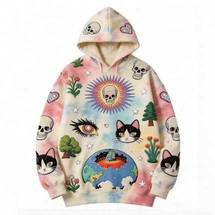 Mens Printed Sweatshirt With Hooded Pullover
