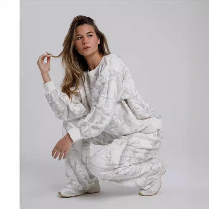 Autumn Winter Two Piece Sets Women Camouflage Hoodie Maple Leaf Print Sweatshirt Suit Sports Hoodie Sportswear
